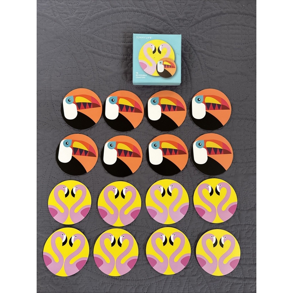 Sunnylife Flamingo Toucan Reversible Coasters - 16 ct. Matte Coated Round 4"